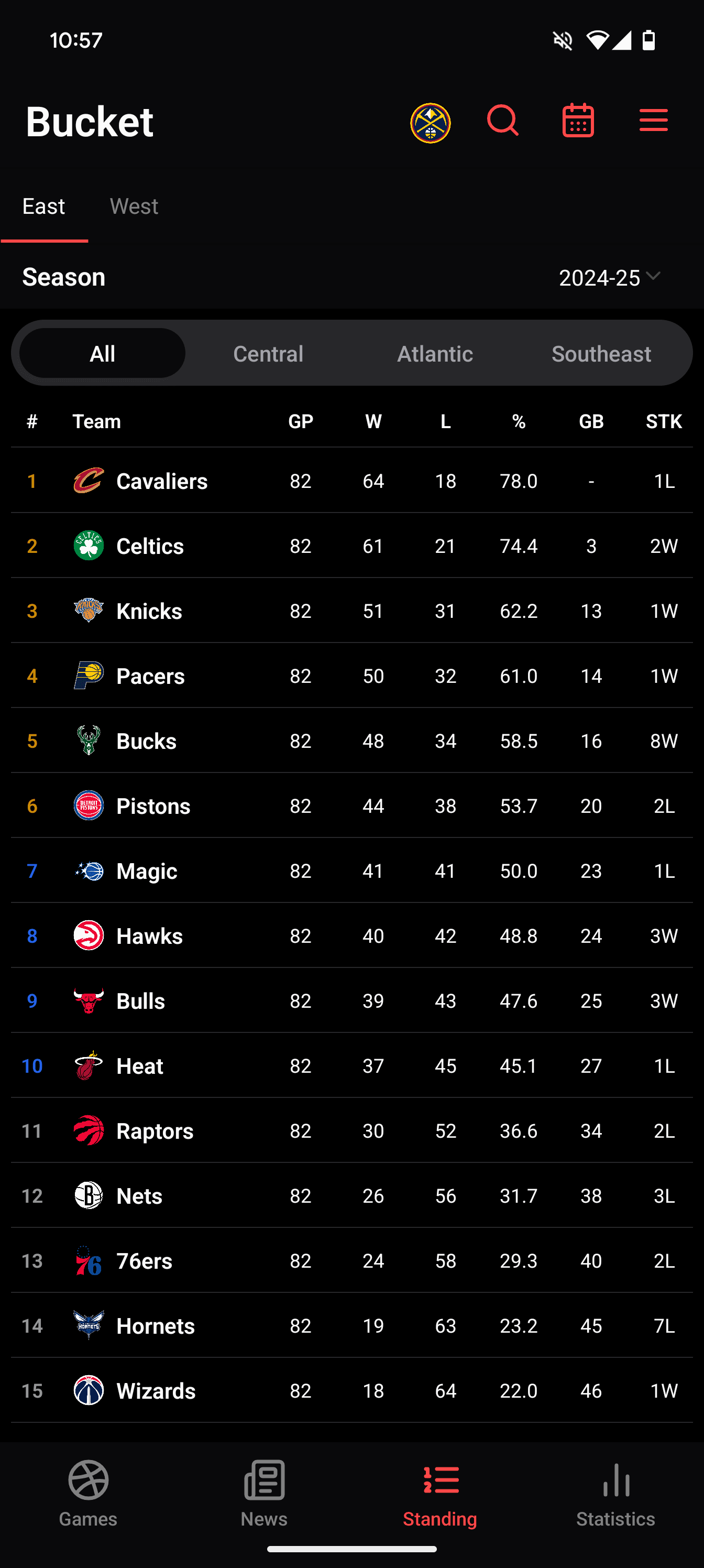 View live standings